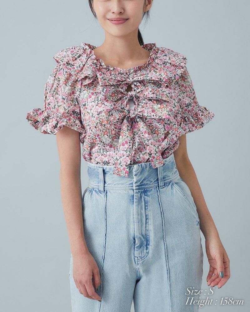 30％off】バルーンカラープリントブラウス(ピンク) - seventen