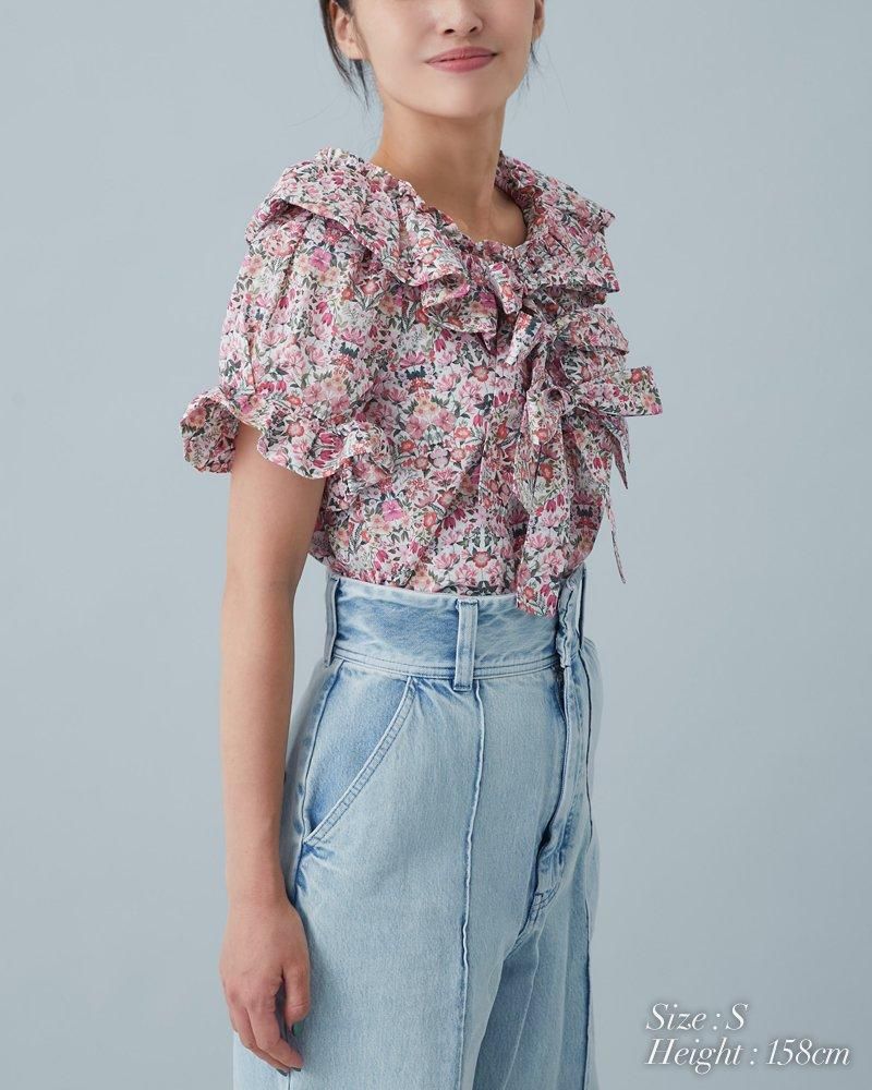 30％off】バルーンカラープリントブラウス(ピンク) - seventen