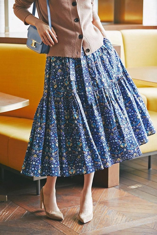 新品未使用タグ付き　SEVENTENセブンテン タックスカート　ブラックM 黒 30％off】プリーツタックスカート(ブルー) - seventen