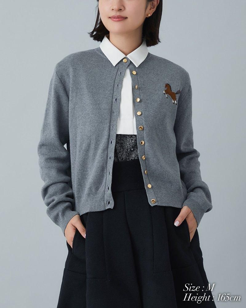 ワンポイント刺繍カーディガン(グレー) - seventen ワンポイント刺繍カーディガン(グレー) - seventen