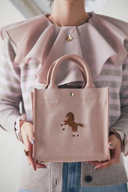 【再入荷】ワンポイント刺繍トートバッグ(ピンク/ミニ)