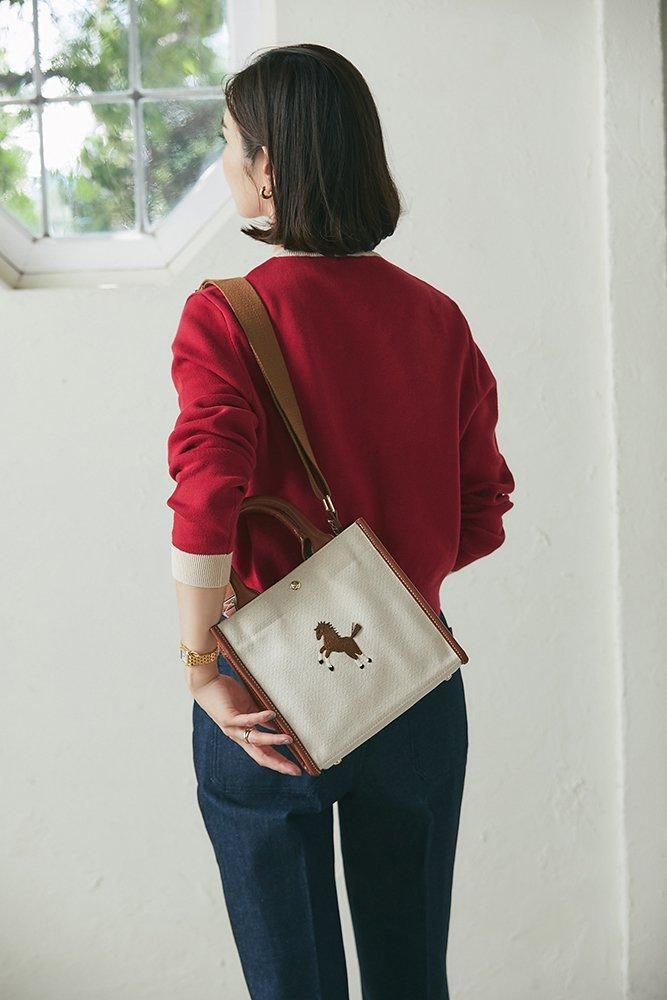 ワンポイント刺繍トートバッグ(オフホワイト/ミニ) - seventen ワンポイント刺繍トートバッグ(オフホワイト/ミニ) - seventen