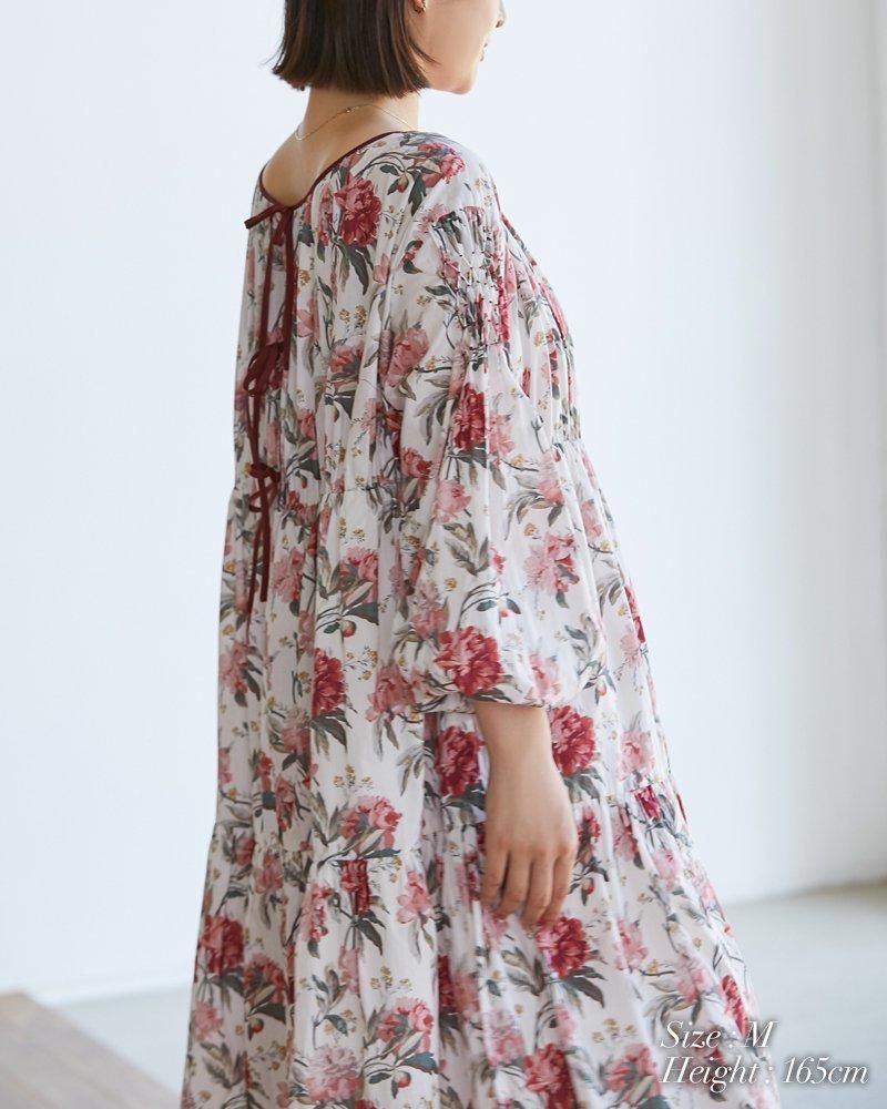 リバティプリントティアードワンピース(ホワイト) - seventen