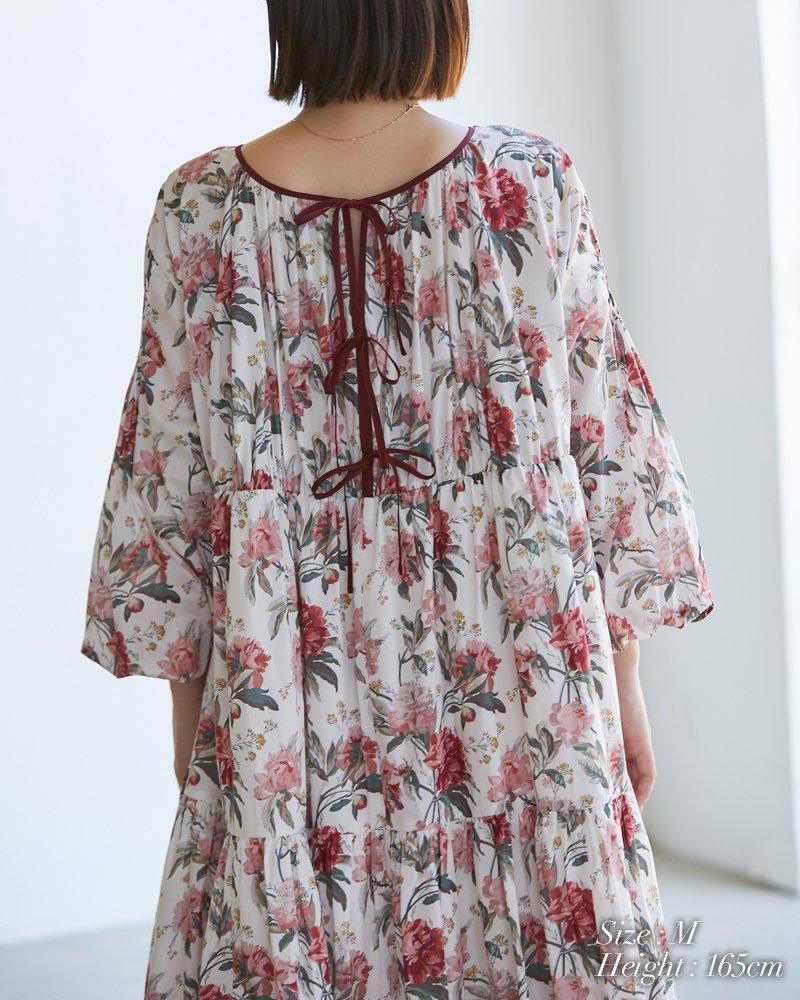 リバティプリントティアードワンピース(ホワイト) - seventen