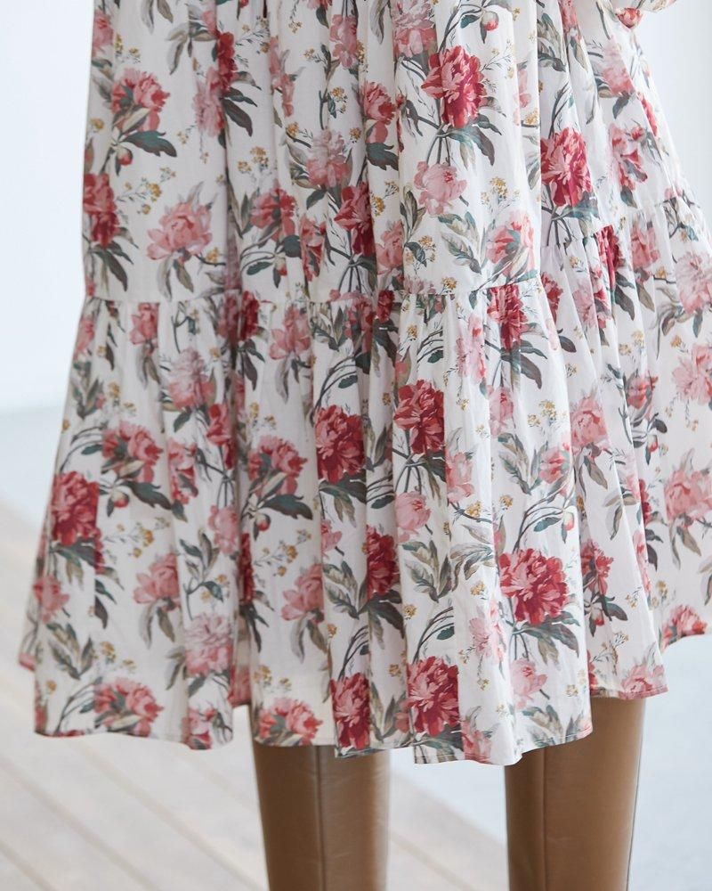 リバティプリントティアードワンピース(ホワイト) - seventen