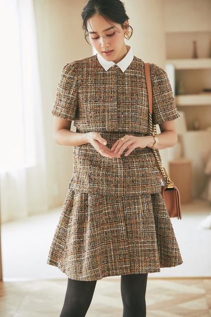 【30％off】ショートボレロ3WAYツイードトップス(ブラウンラメ)