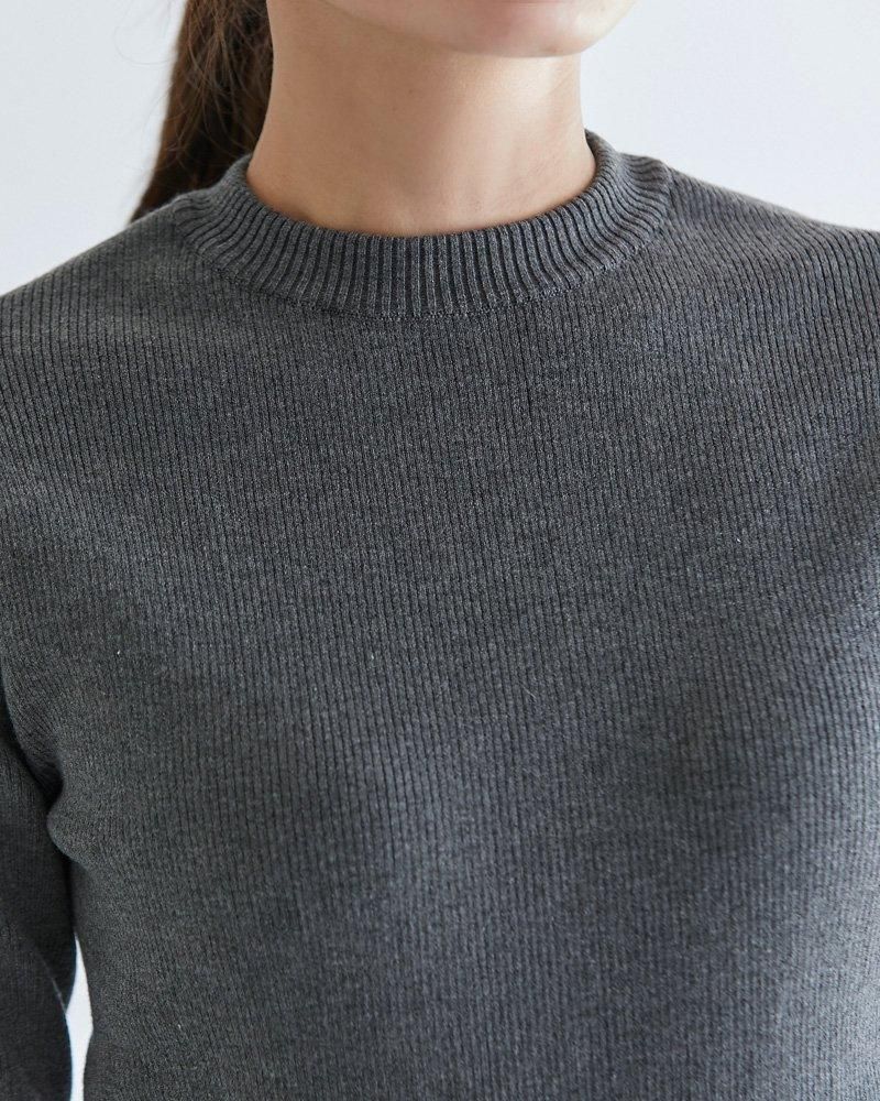 ベーシックリブニット(チャコールグレー) - seventen