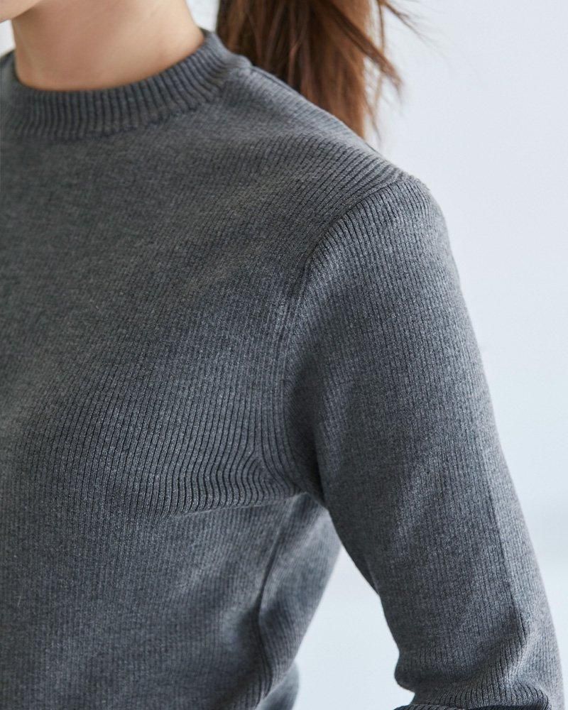 ベーシックリブニット(チャコールグレー) - seventen