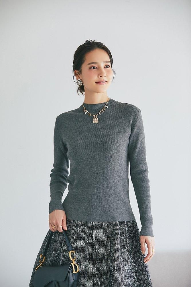 ベーシックリブニット(チャコールグレー) - seventen