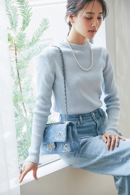 【20％off】ベーシックリブラメニット(ライトブルーラメ)