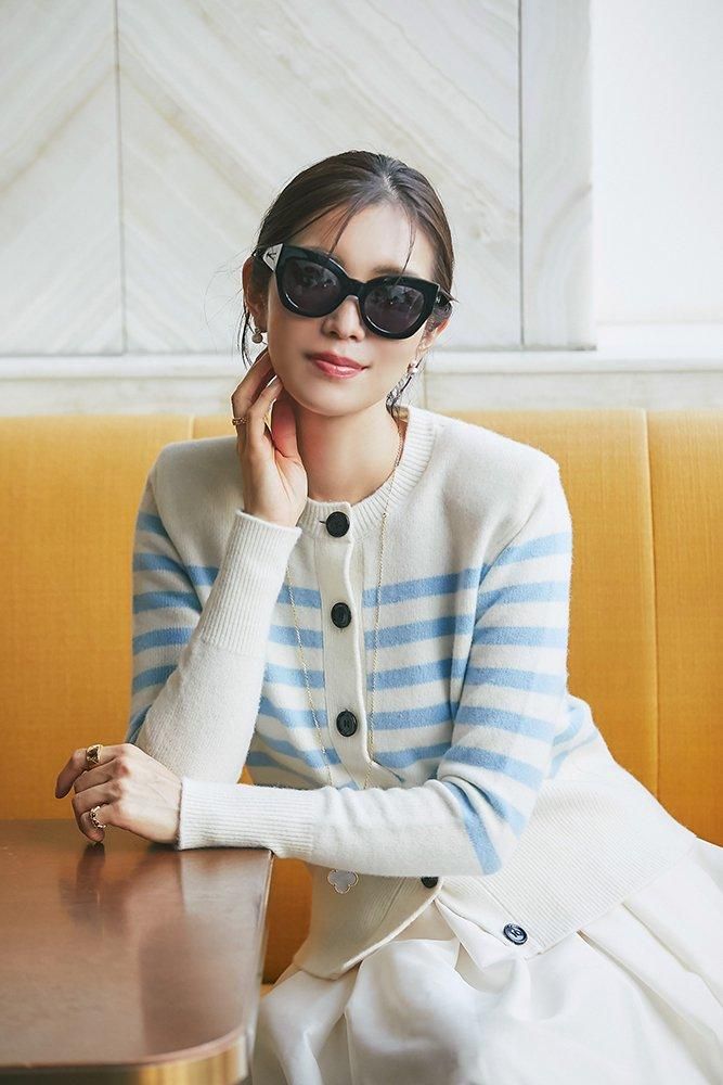 30％off】フェルテッドウールカーディガン(サックス×ホワイト