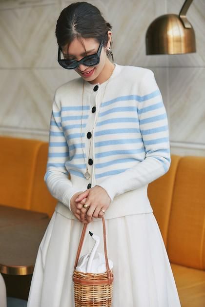 【30％off】フェルテッドウールカーディガン(サックス×ホワイト)