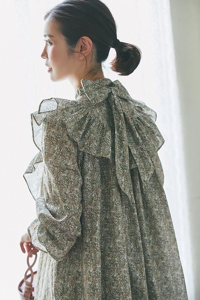 [完売品]セブンテン　スクワロルプリントボウタイチュニック seventen 再入荷】スクワロルプリントボウタイチュニック(ダークグリーン