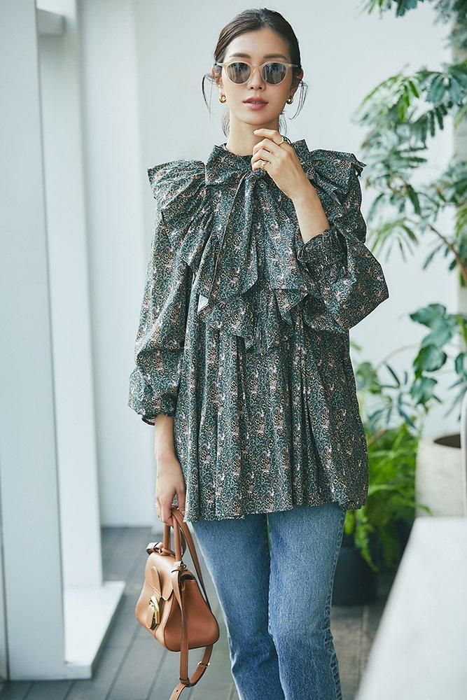 再入荷】スクワロルプリントボウタイチュニック(ダークグリーン 再入荷】スクワロルプリントボウタイチュニック(ダークグリーン