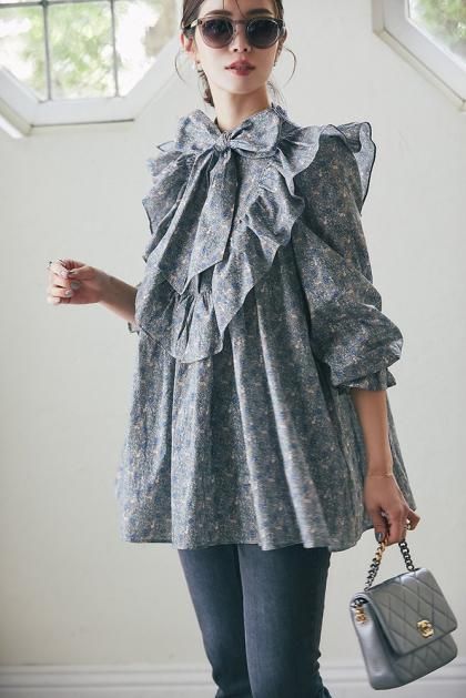 セブンテンseventen【新品】プリントボウタイチュニック