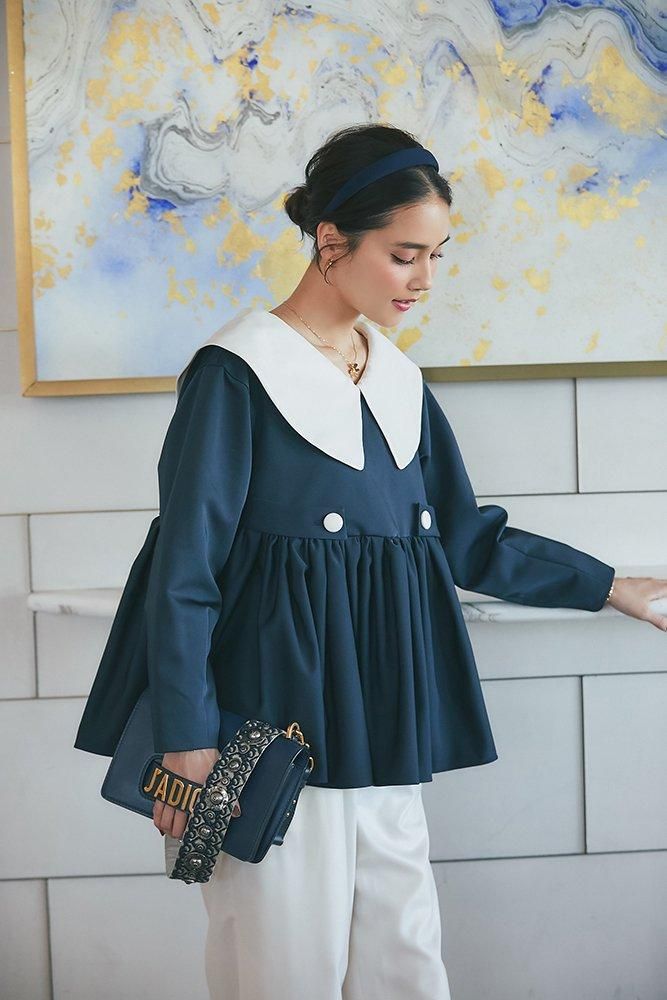 ビッグカラーブラウス(ネイビー) - seventen