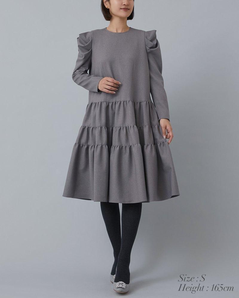 ウールライクティアードワンピース(ブラック) - seventen