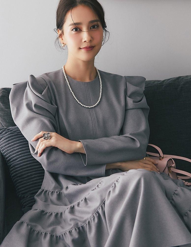 ウールライクティアードワンピース(グレー) - seventen