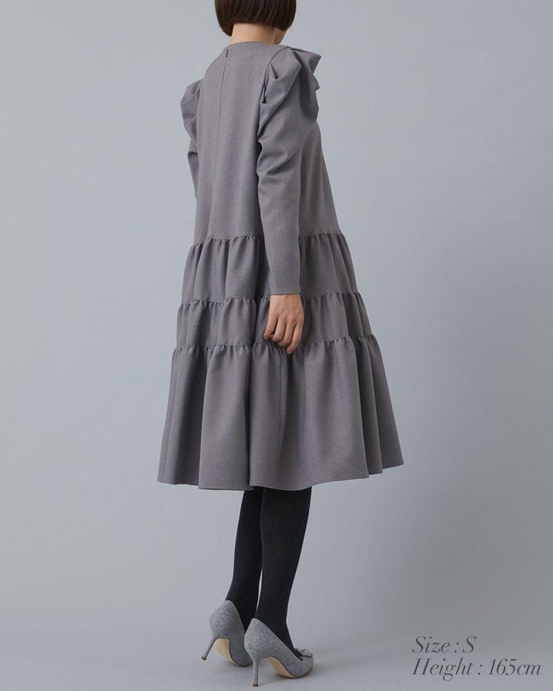 ウールライクティアードワンピース(グレー) - seventen