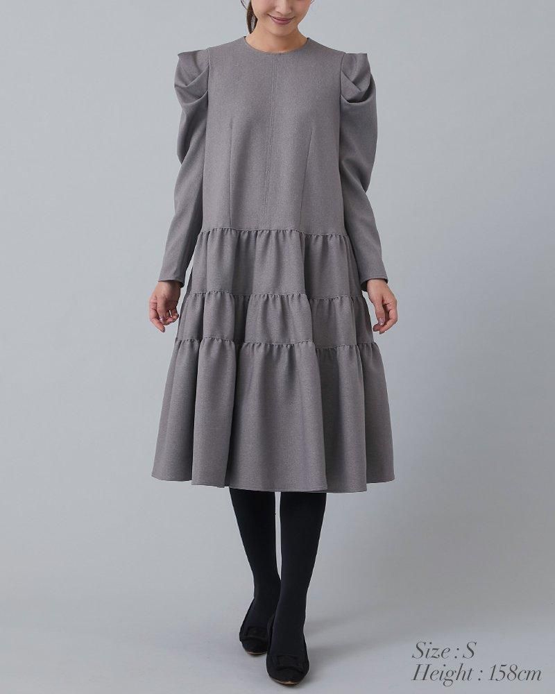 ウールライクティアードワンピース(グレー) - seventen