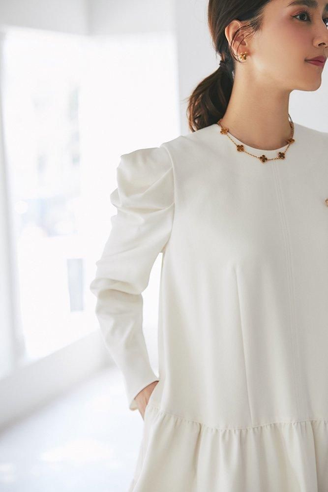 ウールライクティアードワンピース(オフホワイト) - seventen