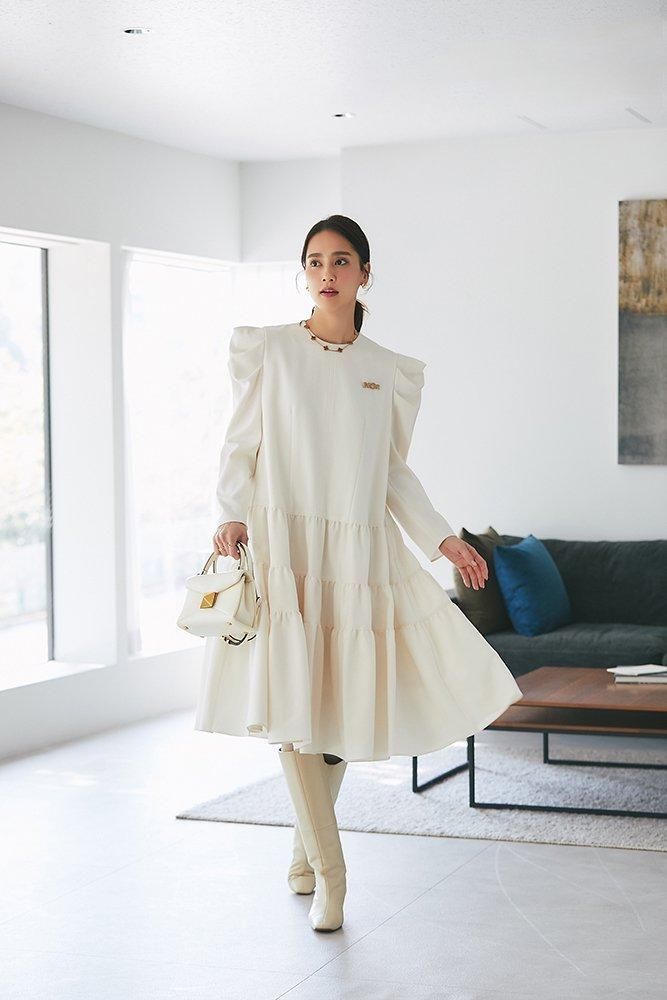 【24AW 完売品】セブンテン ウールライクティアードワンピース オフホワイト ウールライクティアードワンピース(オフホワイト) - seventen