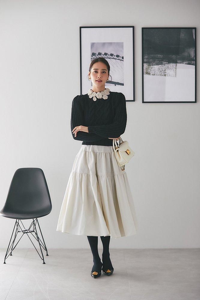 クロクロシェフラワーケーブルニット(バイカラー) - seventen