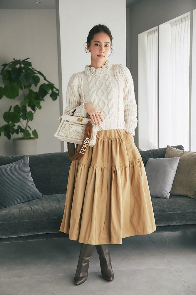 ソフトボーンタフタスカート(ベージュ) - seventen