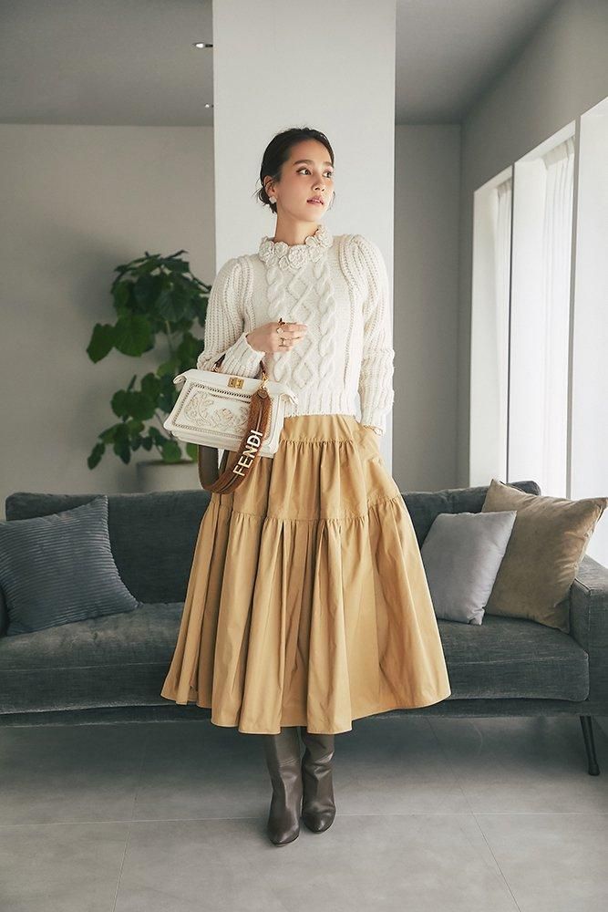 ソフトボーンタフタスカート(ベージュ) - seventen