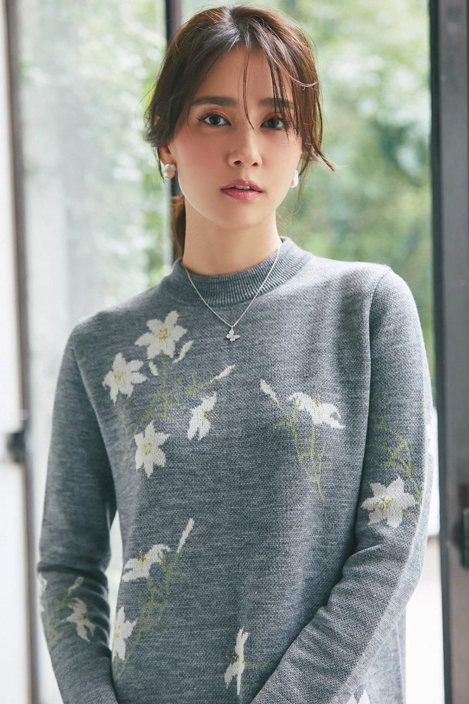 リリーラメジャガードニットワンピース(グレー) - seventen