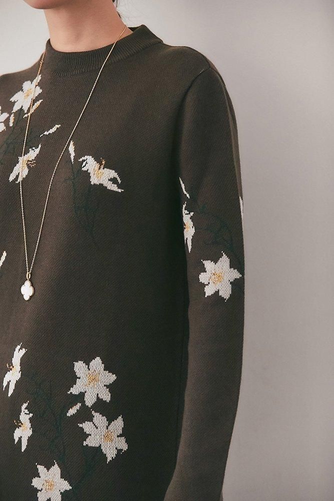 トリイユキ秋冬物ワンピース！未使用品 リリーラメジャガードニットワンピース(ブラウン) - seventen