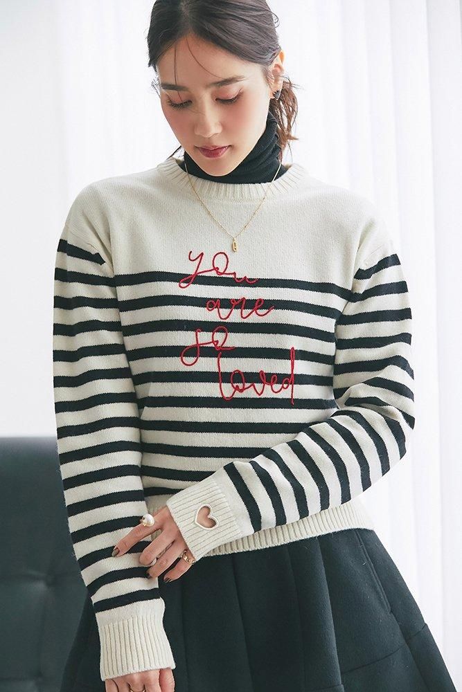 再入荷】so loved ニットプルオーバー(ブラック×ホワイト