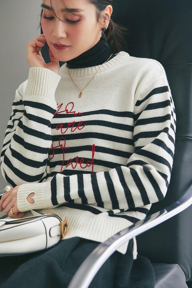 セブンテン　so lovedニット 再入荷】so loved ニットプルオーバー(ブラック×ホワイト