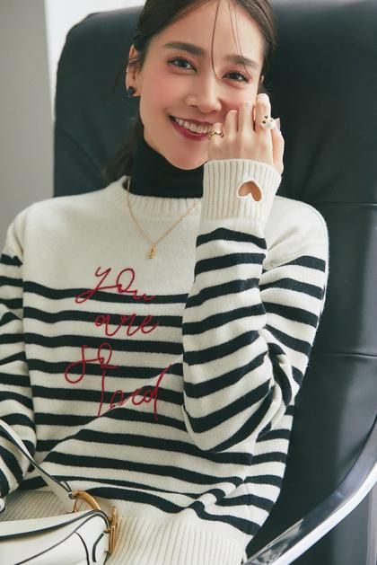 【再入荷】so loved ニットプルオーバー(ブラック×ホワイト)