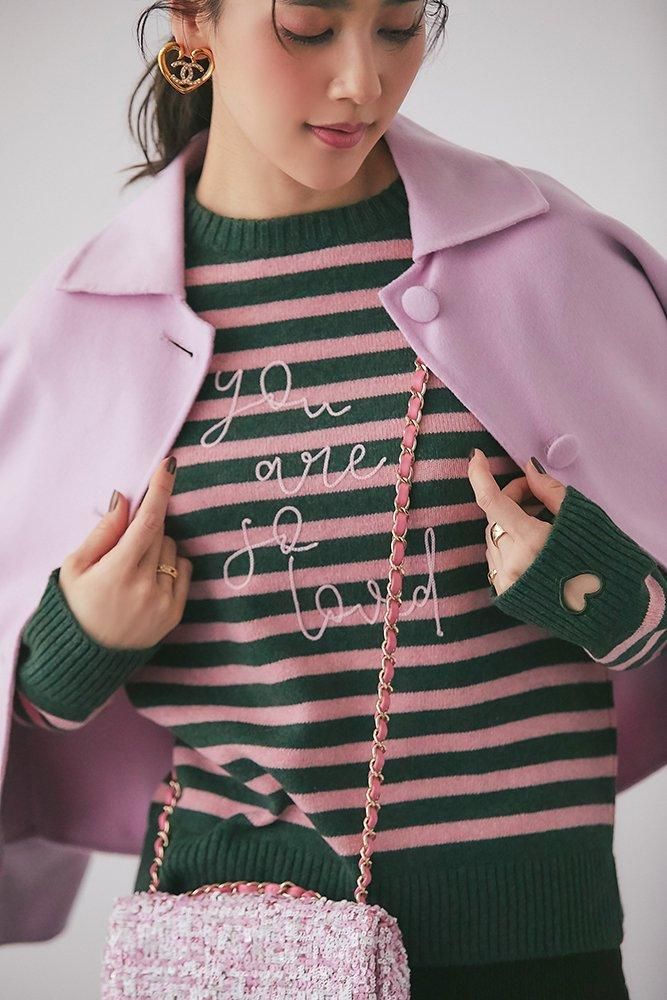 再入荷】so loved ニットプルオーバー(グリーン×ピンク) - seventen