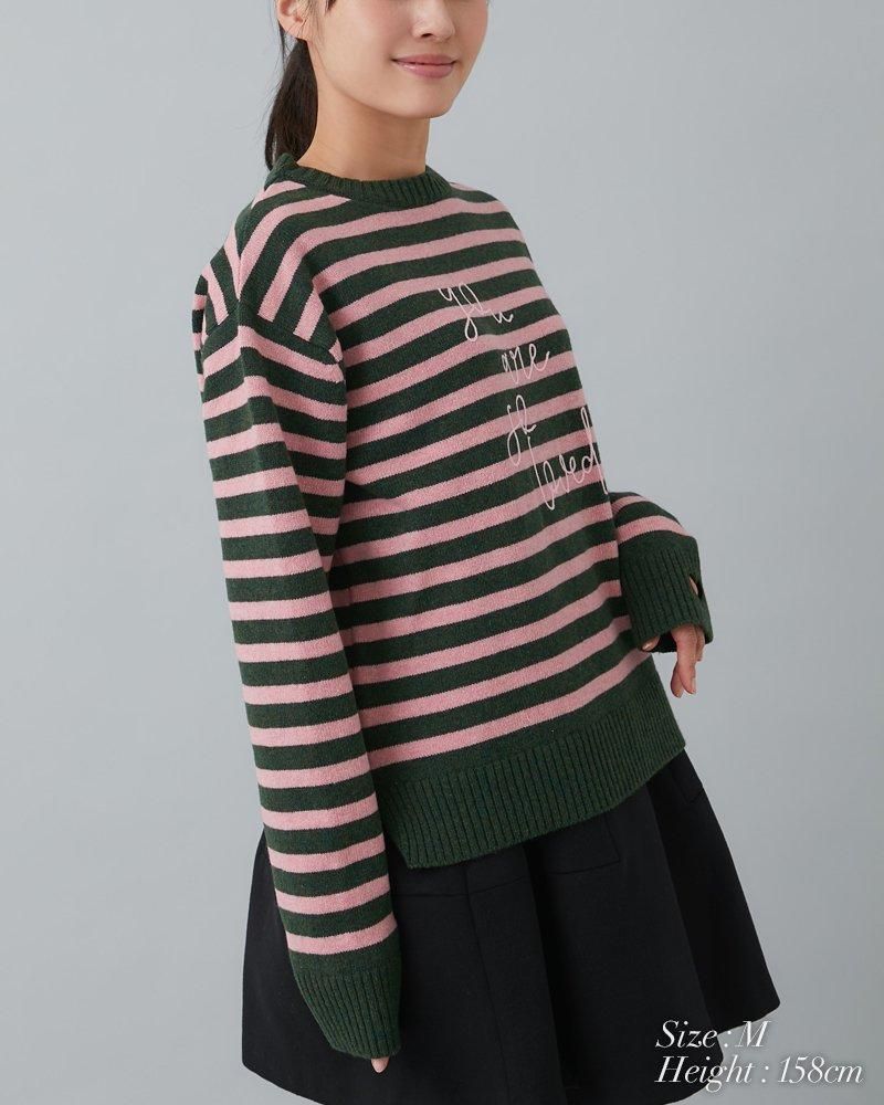 上品スタイル 再入荷】so loved ニットプルオーバー(グリーン×ピンク) - seventen トップス