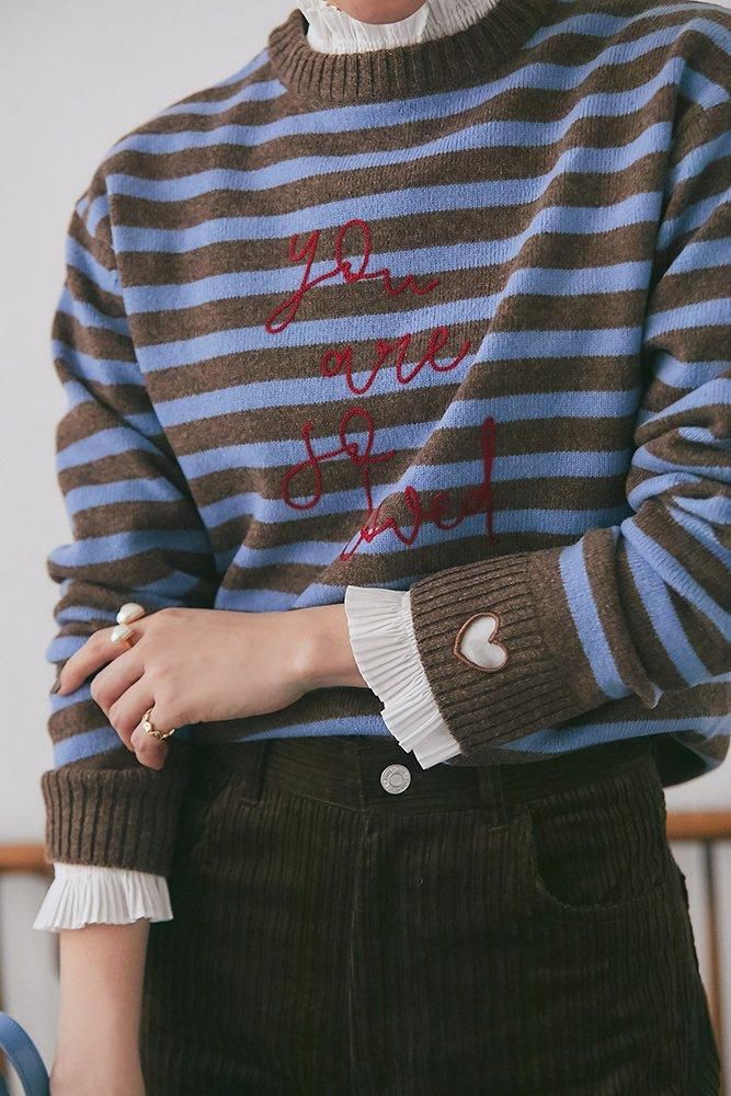 新品タグ付き　セブンテン　so loved ニットプルオーバー　M 再入荷】so loved ニットプルオーバー(ブラウン×スマルト