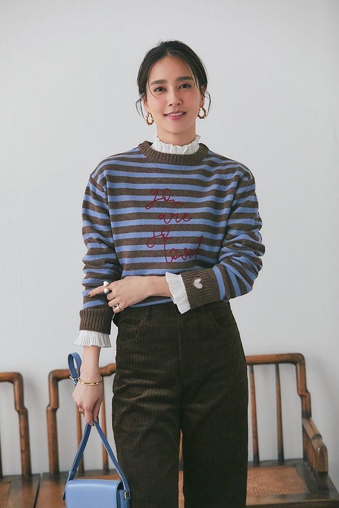 20％off】so loved ニットプルオーバー(ブラウン×スマルト) - seventen