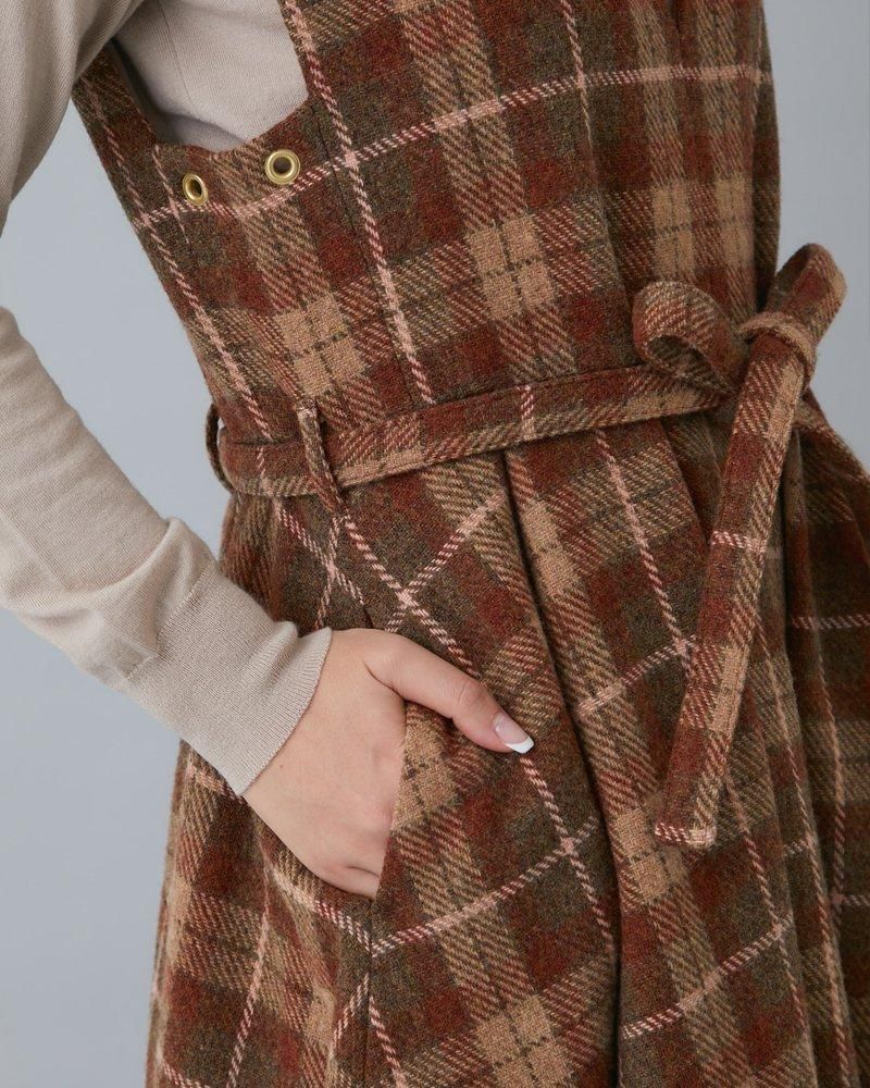 完璧 30％off】ウールチェックジャンバースカート(ブラウン) seventen - スカート