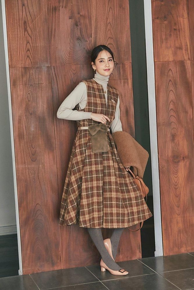 30%off】ウールチェックジャンバースカート(ブラウン) - seventen 30%off】ウールチェックジャンバースカート(ブラウン) - seventen