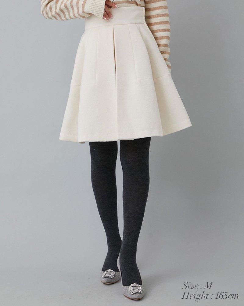 ウールハイウエストフレアキュロット(ブラック) - seventen