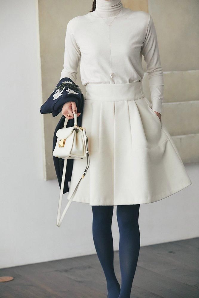 ウールハイウエストフレアキュロット(オフホワイト) - seventen