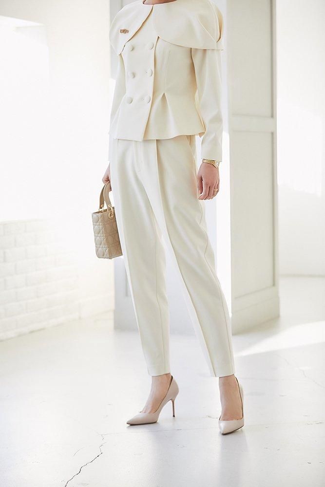 【新品】 sheller シェリエ　ドットテーパードパンツ　ホワイト 未使用 シェリエ SHELLER ドット テーパードパンツ ZIP 美