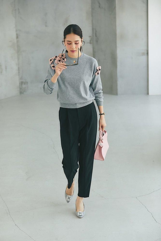 ☆セブンテン サテンフラワーモチーフニット ブラック×ホワイト S 新品