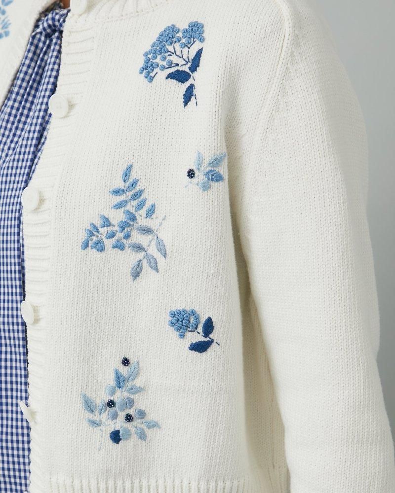 フラワー手刺繍カーディガン(ブルー) - seventen