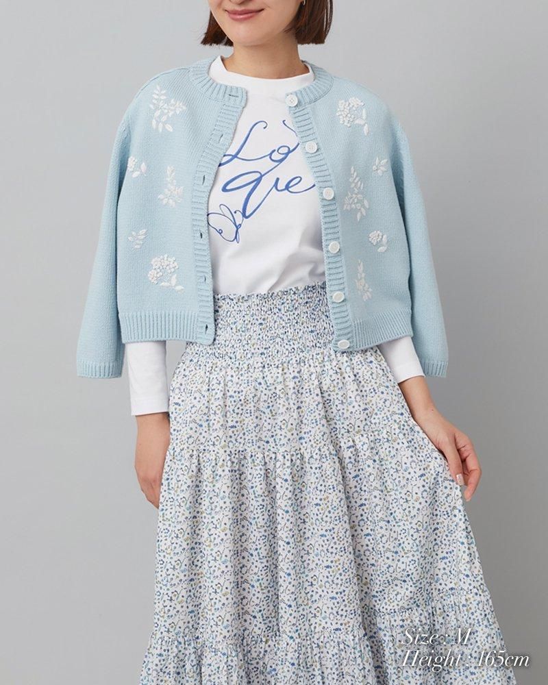 フラワー手刺繍カーディガン(ブルー) - seventen フラワー手刺繍カーディガン(ブルー) - seventen
