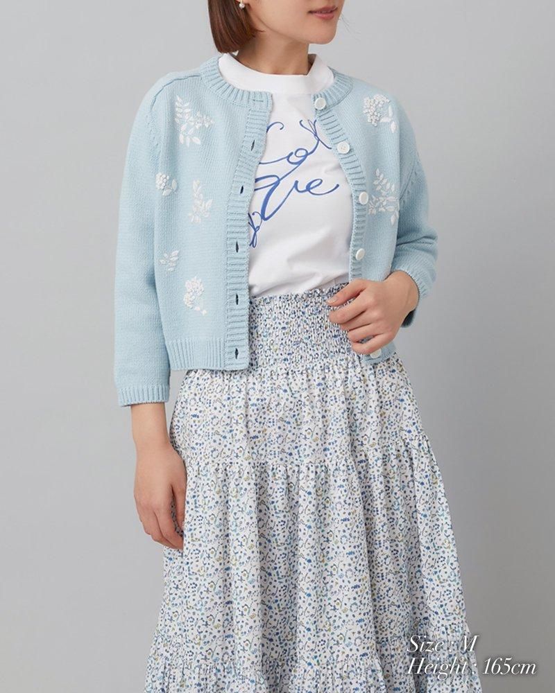 フラワー手刺繍カーディガン(ブルー) - seventen