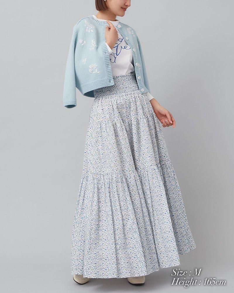 フラワー手刺繍カーディガン(ブルー) - seventen