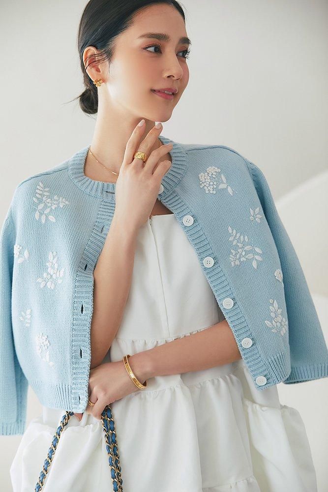 セブンテン　花鳥モチーフカーディガン SEVEN TEN×KEITAMARUYAMA フラワー刺繍ニットカーディガン