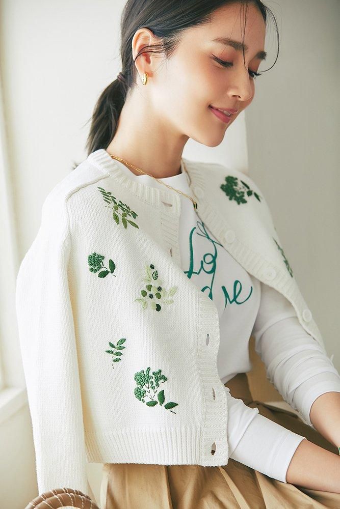 フラワー手刺繍カーディガン(グリーン) - seventen フラワー手刺繍カーディガン(グリーン) - seventen